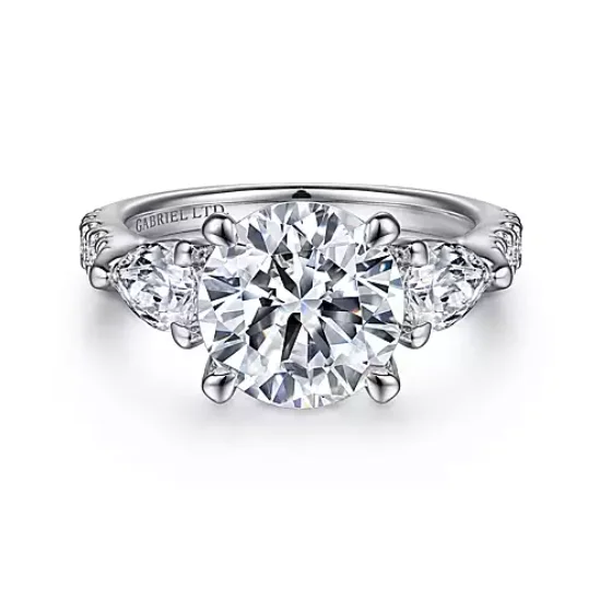 ladies engagement rings work-Elianna - 18K White Gold Round Three Stone Diamond Engagement Ring