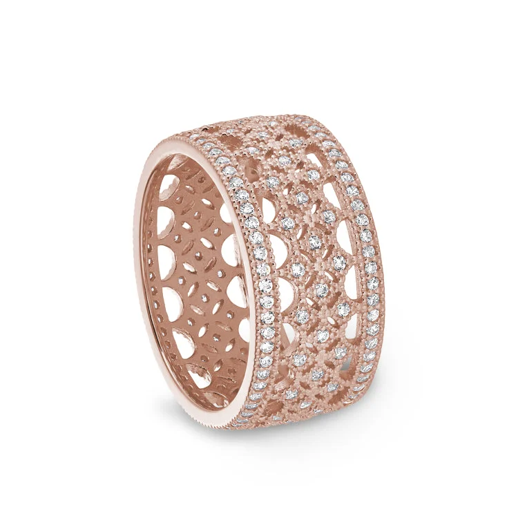 Ladies rings star style shine -Rose Gold Finish Sterling Silver Micropave Fancy Ring with Simulated Diamonds