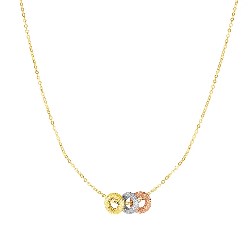 Ladies rings boho glow -14K Tri-color Gold Diamond Cut 3 Ring Necklace