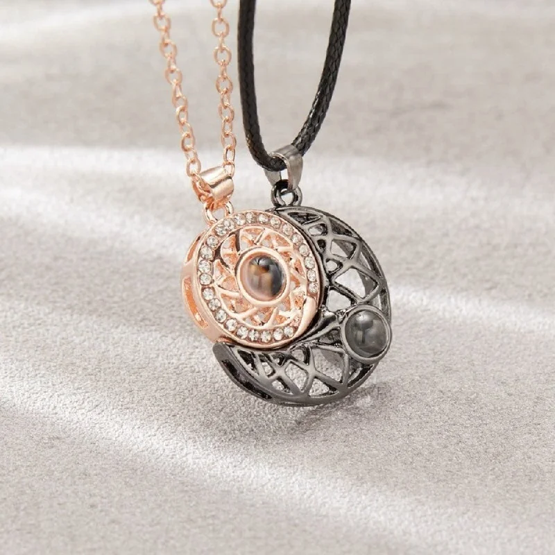 ladies necklaces geometric-Matching Moon & Sun Magnetic Necklaces for Couples