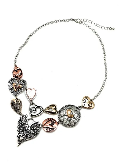 ladies necklaces diamond-Multi Metal Heart Necklace