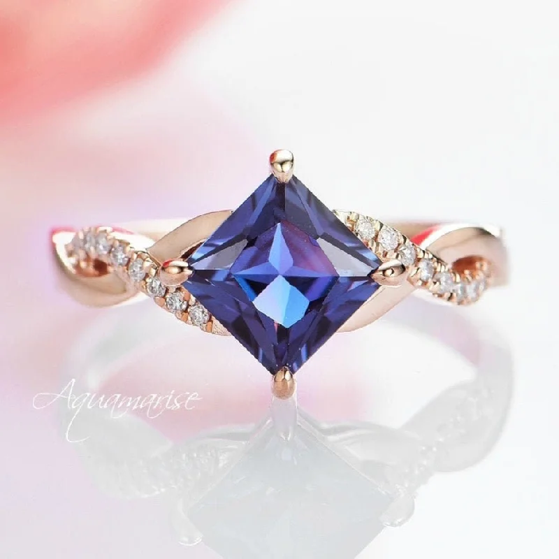 ladies engagement rings silver-Sophia Kite Teal & Purple Alexandrite Engagement Ring- 14K Solid Rose Gold