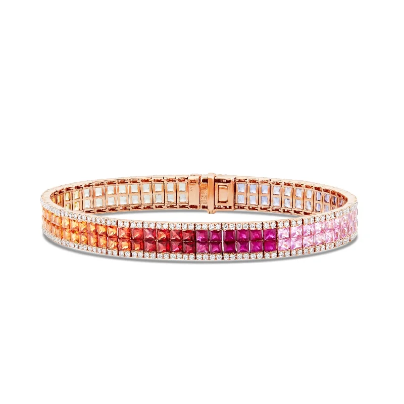 Ladies bracelets lavish shine -18K Gold 17.59ct Two-row Diamond and Sapphire Rainbow Tennis Bracelet