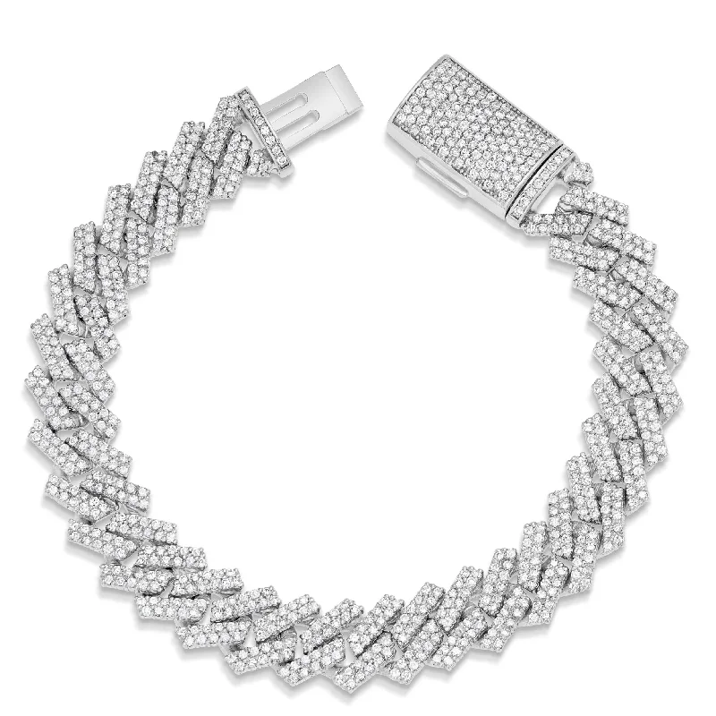 Ladies bracelets tension charm -10K White Gold 6.69ct Prong set Diamond 12mm Cuban Bracelet