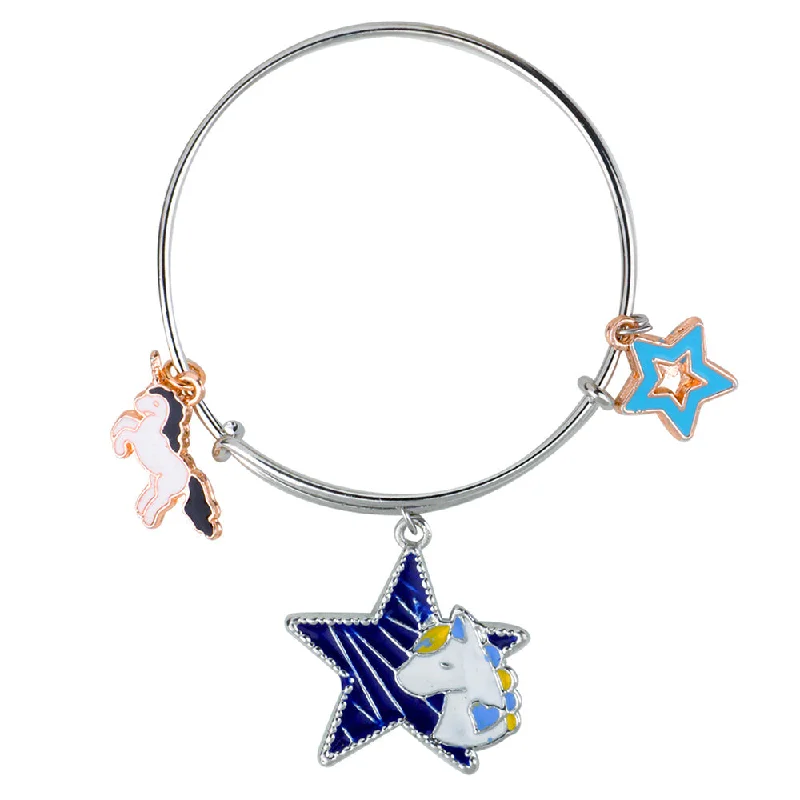 Ladies bracelets boutique shine -Mahi Rhodium Plated Unicorn & Star Shaped Colorful Enamel Work Charms Kids Bracelets for Girls (BRK1100917M)