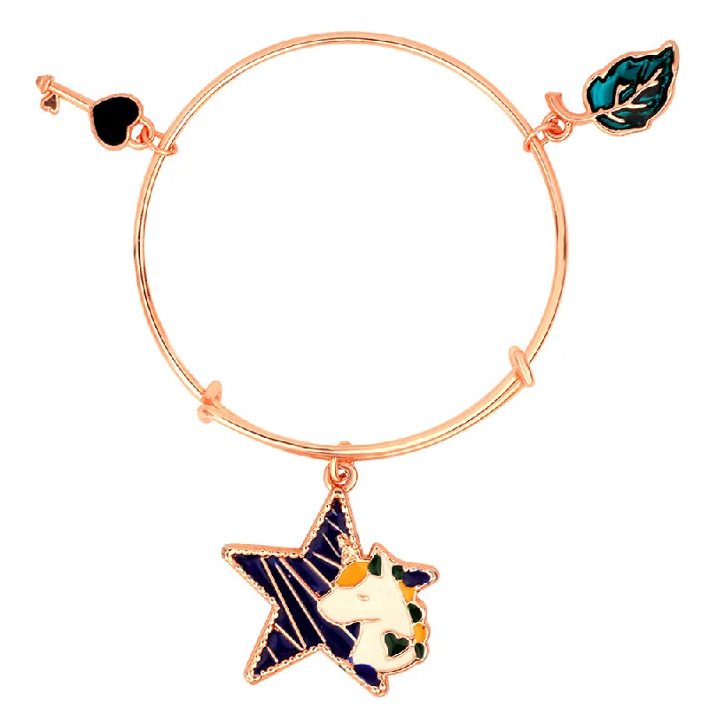 Ladies bracelets trunk shine -Mahi Leaf, Key & Star Unicorn Rose Gold Plated Enamel Work Charms Bracelet for Girls (BRK1100844Z)