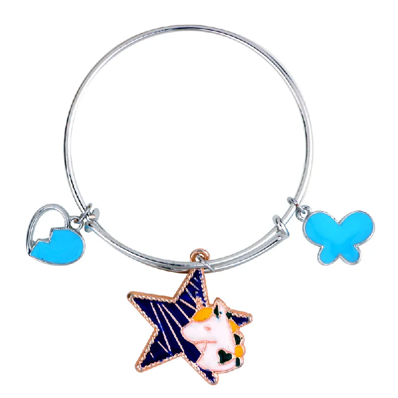 Ladies bracelets dawn radiance -Mahi Unicorn Heart & Butterfly Shaped Enamel Work Charms Kids Bracelets for Girls (BRK1100983M)