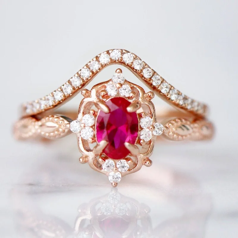 ladies engagement rings square-Claire Vintage Ruby Engagement Ring- 14K Solid Rose Gold