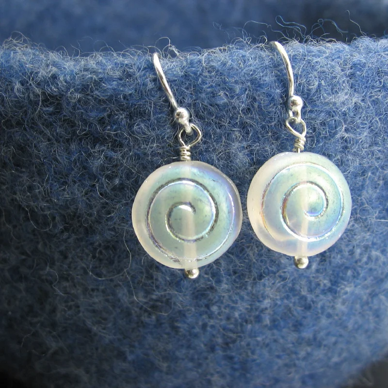 ladies earrings care-Moon Earrings Sterling Silver Spiral Moon Beads