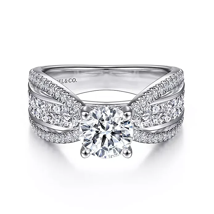 ladies engagement rings bezel-Fauna - 14K White Gold Split Shank Round Diamond Engagement Ring