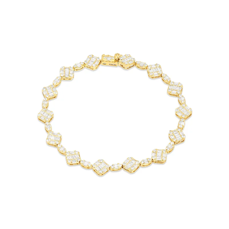 Ladies bracelets pledge radiance -14K Yellow Gold Square and Oval Baguette Diamond Bracelet