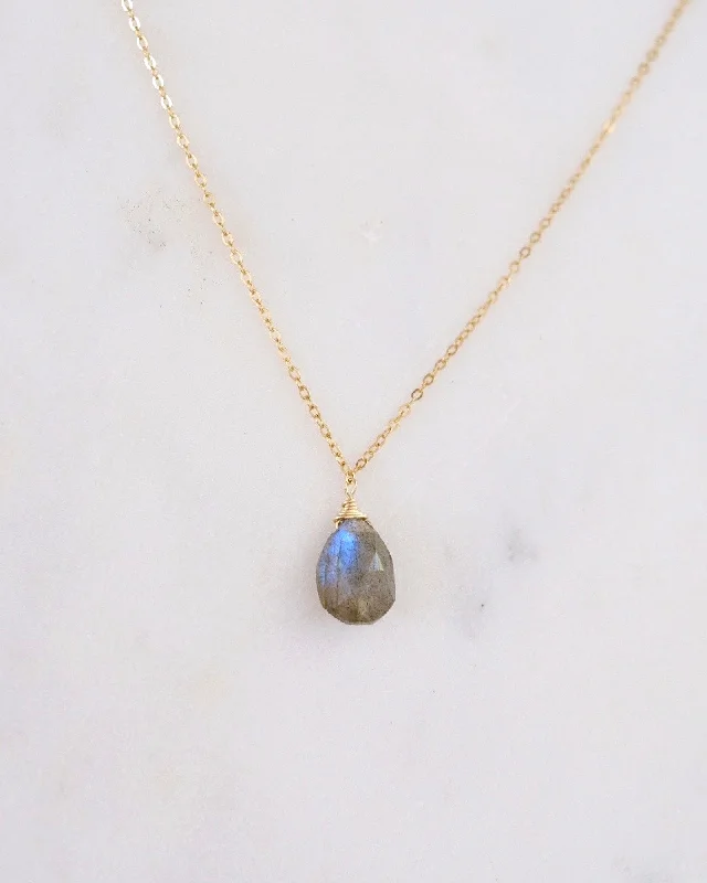 ladies necklaces lab grown-Labradorite Simple Drop Necklace