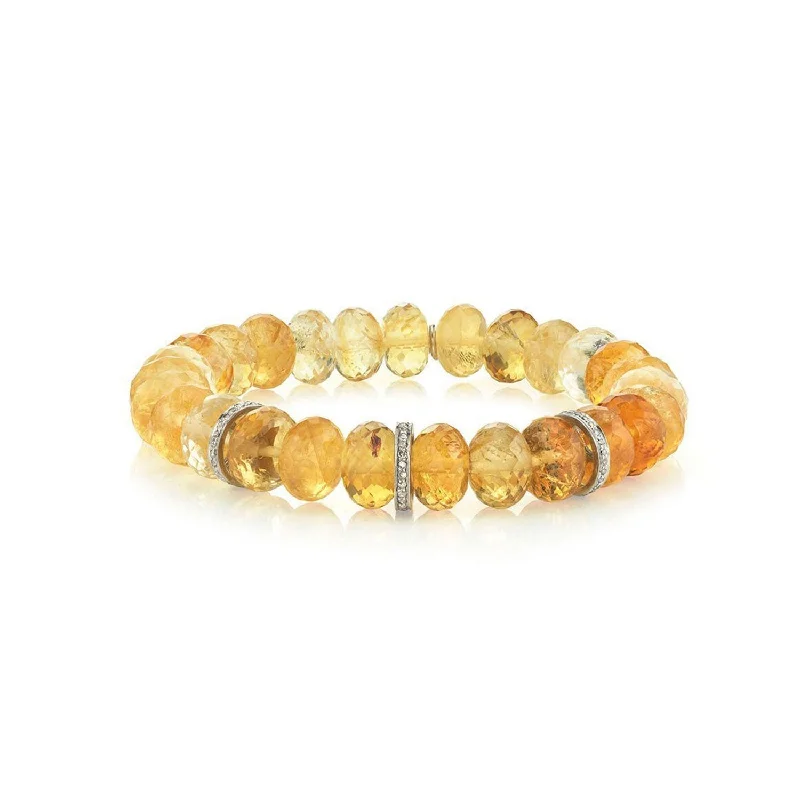 Ladies bracelets bark glow -Citrine Beaded Bracelet with 3 Diamond Rondelles - 10mm B0001557