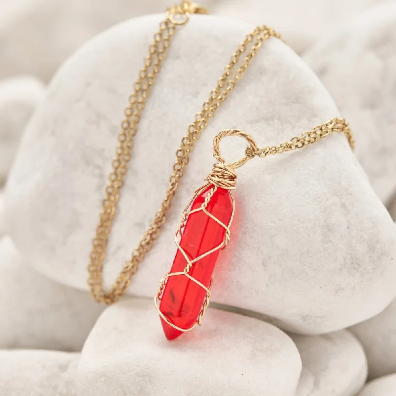 ladies necklaces recommendations-Wire Wrapped Red Carnelian Crystal Necklace