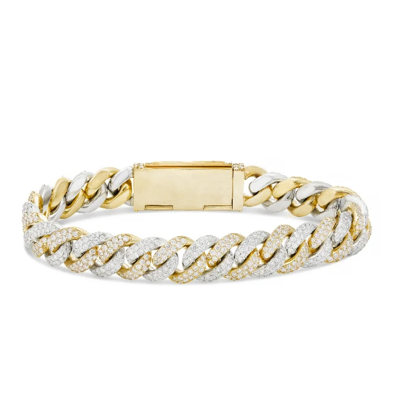 Ladies bracelets lone stone glow -10K Gold Two Tone 14.07ct Diamond 12mm Cuban Bracelet