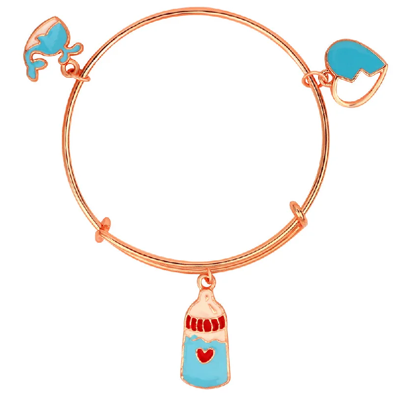 Ladies bracelets petal shine -Mahi Heart Fish & Bottle Shaped Rose Gold Plated Enamel Work Charms Bracelet for Kids(BRK1100848Z)