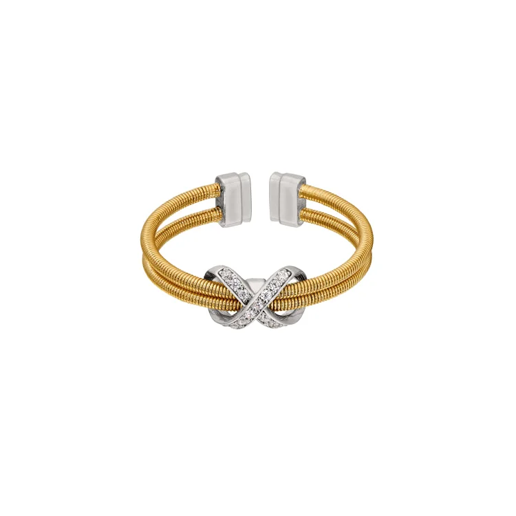 Ladies rings unique shine -Gold Finish Sterling Silver Two Cable Cuff Ring with Rhodium Finish Simulated Diamond Infinity