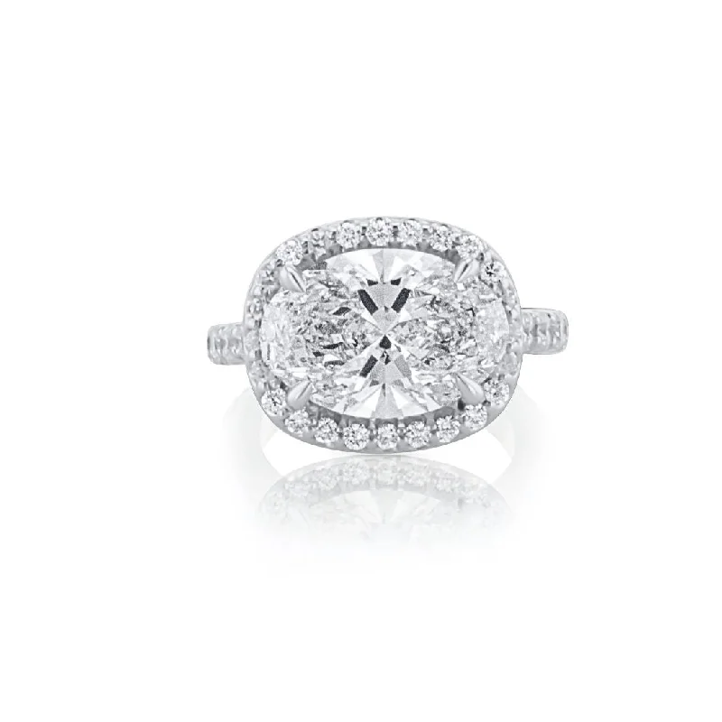 ladies engagement rings auction-4.50 CT Oval Cut Lab Grown Diamond and 1.31 Cttw Halo East-West 18K White Gold Engagement Ring