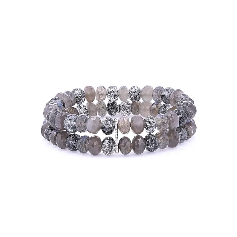 Ladies bracelets lush radiance -Smokey Mix Stone Stacked Bracelet - 8mm  B0003102