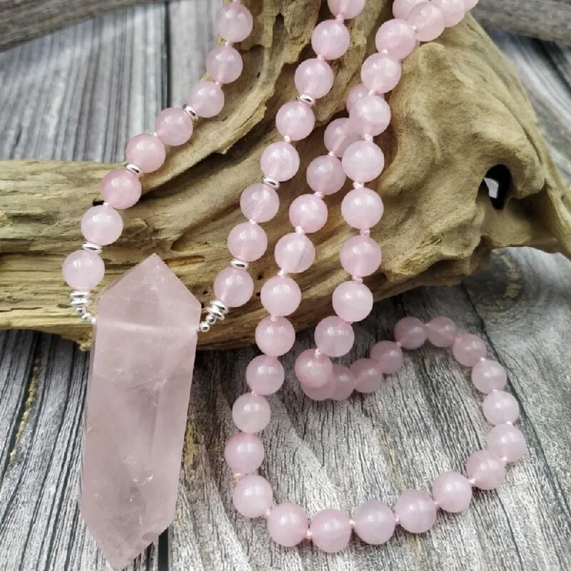 ladies necklaces cross-Natural Rose Quartz Bead Necklace