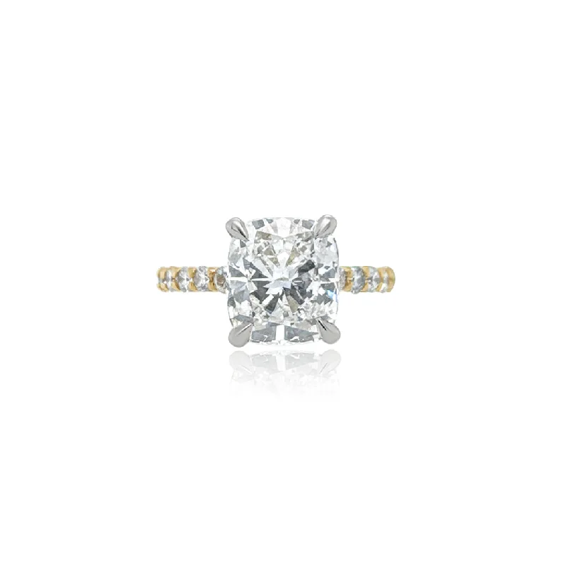 ladies engagement rings reward-3.01 CT Cushion Cut Lab Grown Diamond and 0.75 Cttw Prong Set Engagement Ring 14K Two Tone Gold