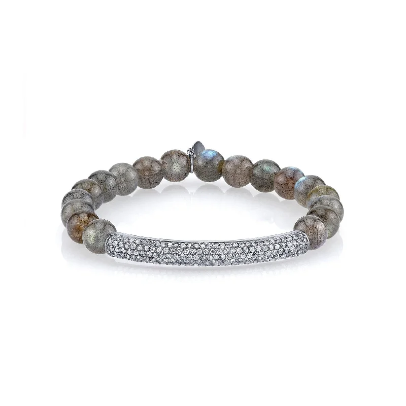 Ladies bracelets kind glow -Labradorite Bracelet with Diamond Bar - 8mm  B0001468