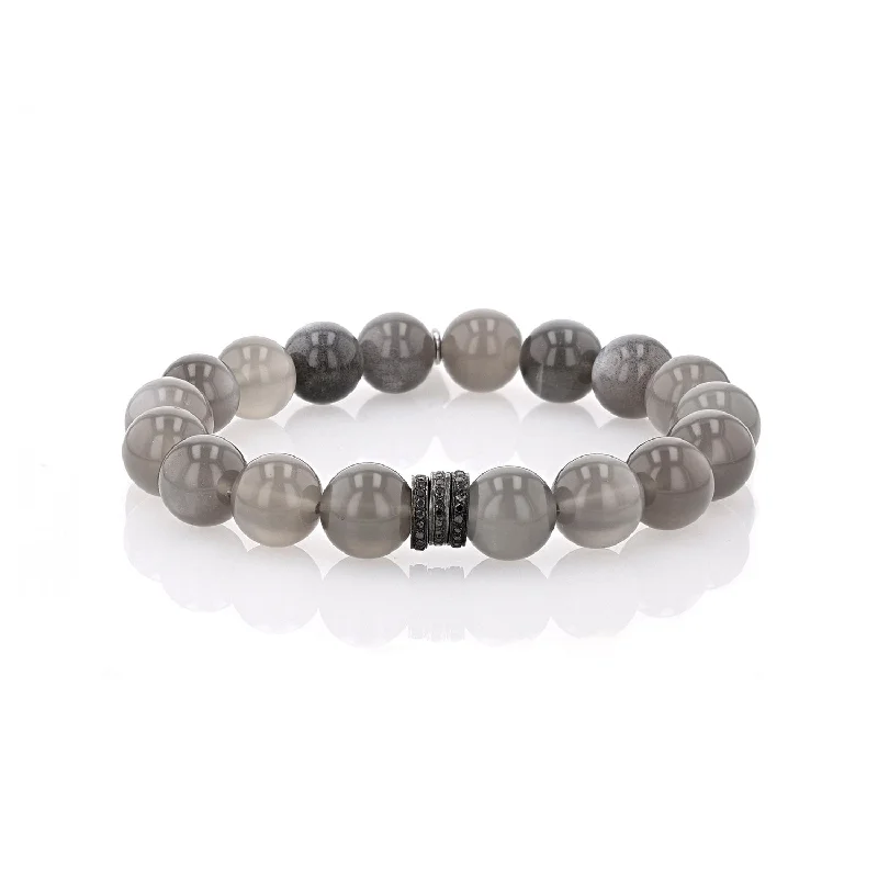 Ladies bracelets beam shine -Grey Moonstone Bracelet with Black Diamond Rondelles - 10mm BB000081