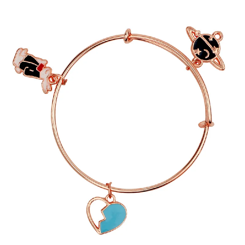 Ladies bracelets wave charm -Mahi Heart and Rabit Shaped Colorful Enamel Work Charms Rose Gold Bracelets for Kids (BRK1100810Z)