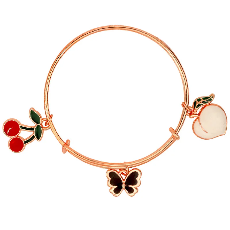 Ladies bracelets mantra charm -Mahi Cherry & Butterfly Shaped Rose Gold Plated Enamel Work Charms Bracelet for Kids (BRK1100867Z)