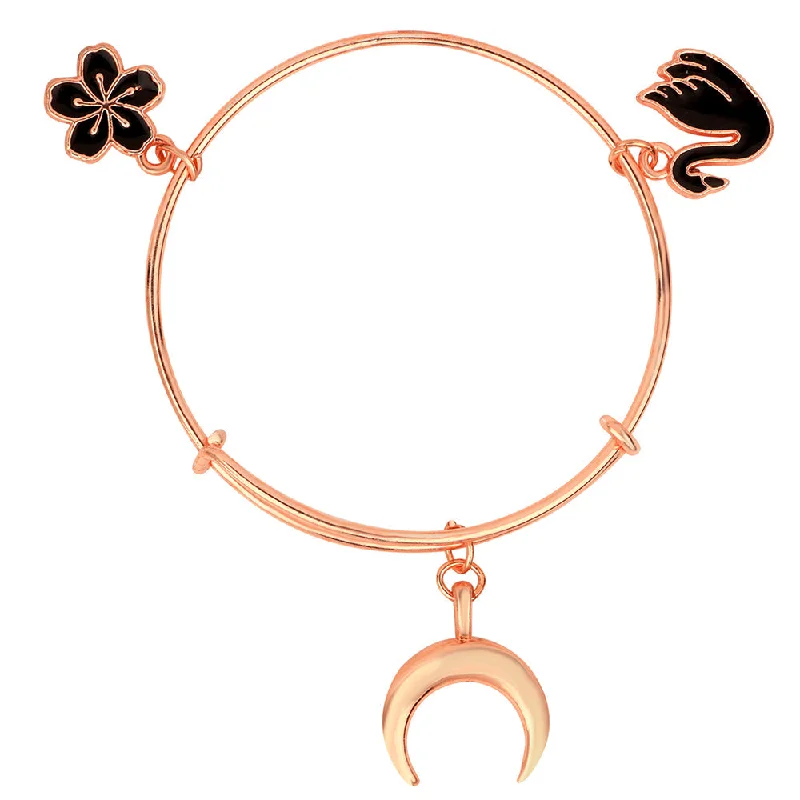 Ladies bracelets vivid glow -Mahi Moon Duck & Floral Shape Rose Gold Plated Enamel Work Charms Bracelet for Girls (BRK1100850Z)