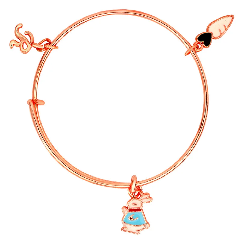 Ladies bracelets balance charm -Mahi R Letter Raddish & Rabit Shaped Enamel Work Charm Bracelet with Rose Gold Plated for Kids (BRK1100868Z)