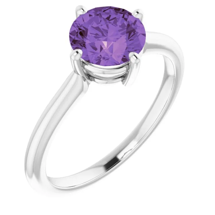 Ladies rings love shine -14K White Natural Amethyst Ring