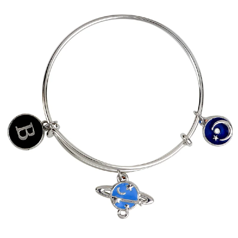 Ladies bracelets tide radiance -Mahi B Letter & Moon Shaped Rhodium Plated Enamel Work Charms Kids Bracelets for Kids (BRK1100991R)