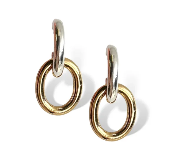 ladies earrings white gold-Dina Mackney - Earrings Mixed Metal Double Hoop Earring