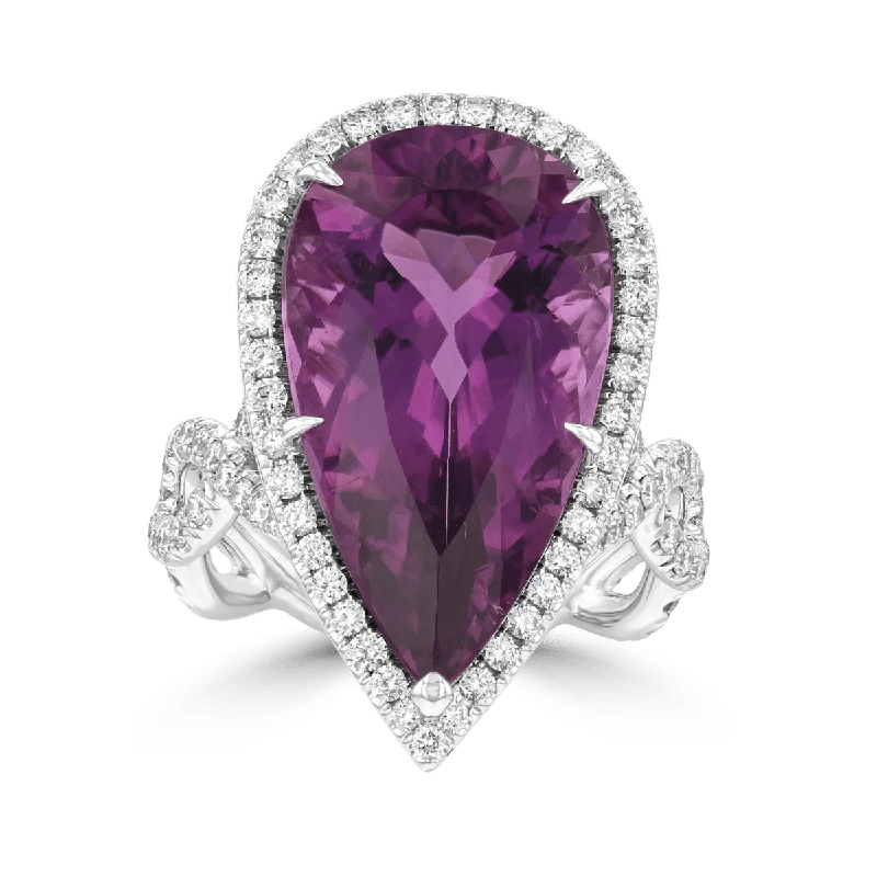 Ladies rings halo sparkle -JULEVE 18KT 12.35 CT TOURMALINE & 1.01 CTW DIAMOND HALO RING