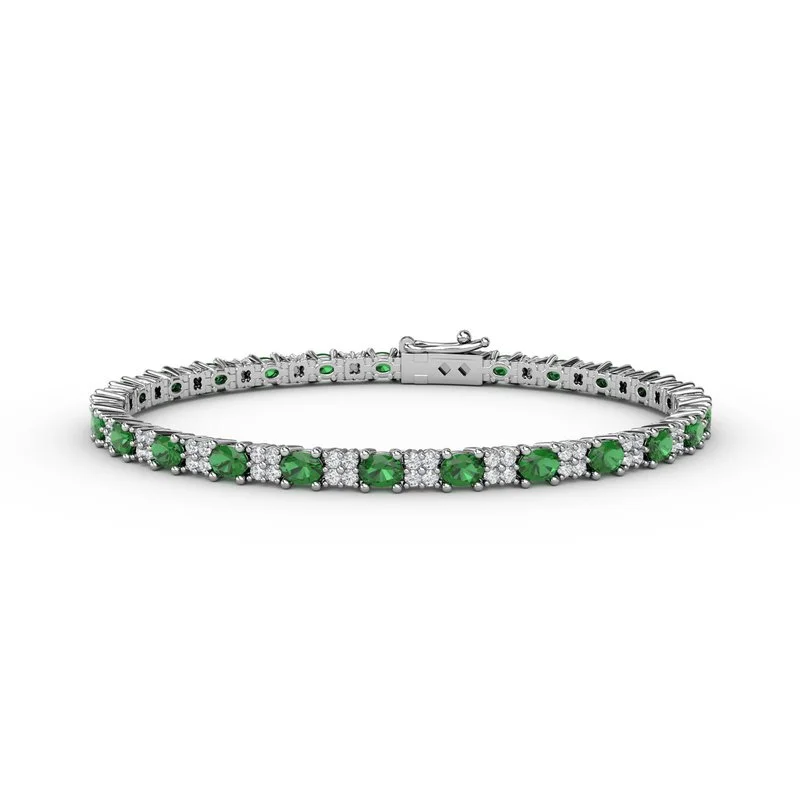 Ladies bracelets find glow -Alternating Emerald and Diamond Bracelet B1489E