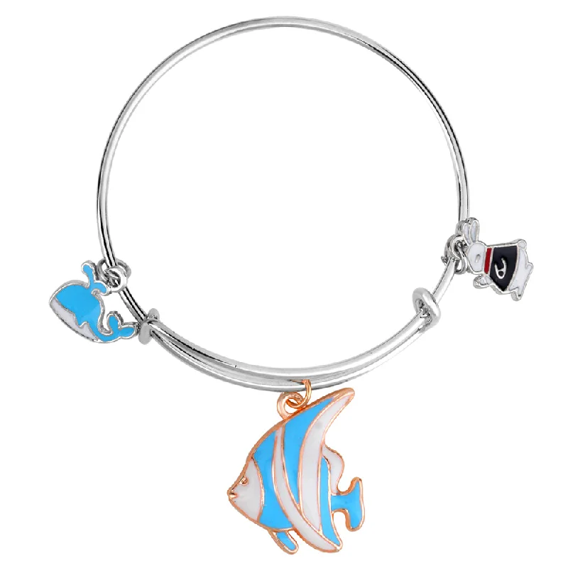 Ladies bracelets with luminous gems -Mahi Fish & Rabit Shaped Enamel Work Charms Kids Bracelets for Girls (BRK1100943M)