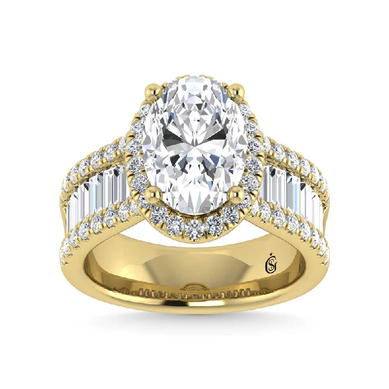 ladies engagement rings edwardian-14K Yellow Gold Lab Grown Diamond 4 5/8 Ct.Tw. Round and Baguette Shank Engagement Ring (Oval Center)