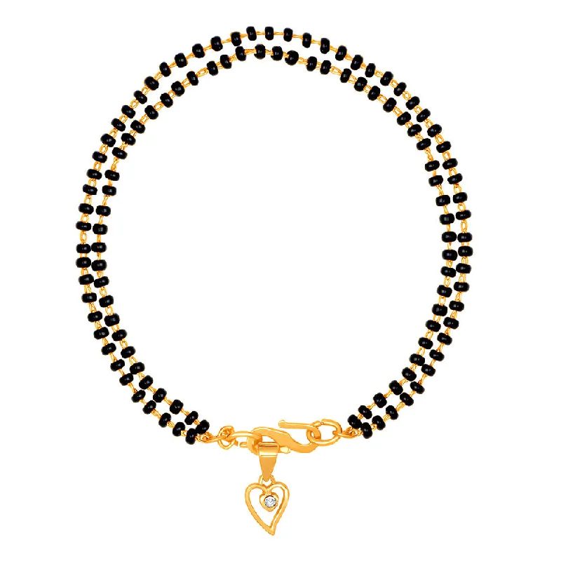 Ladies bracelets lasting shine -Mahi Dual Chain Heart Charm Mangalsutra Bracelet with Beads and Crystal for Women (BR1100490G)