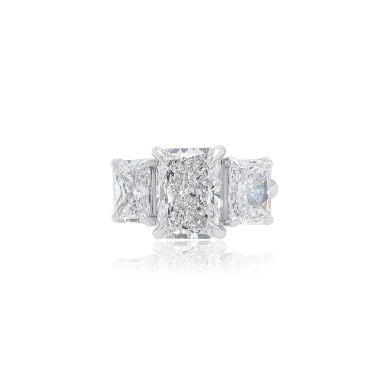 ladies engagement rings winter-3.01 CT Radiant Cut Lab Grown Diamond and 2.03 Cttw Three Stone Engagement Ring 14K White Gold