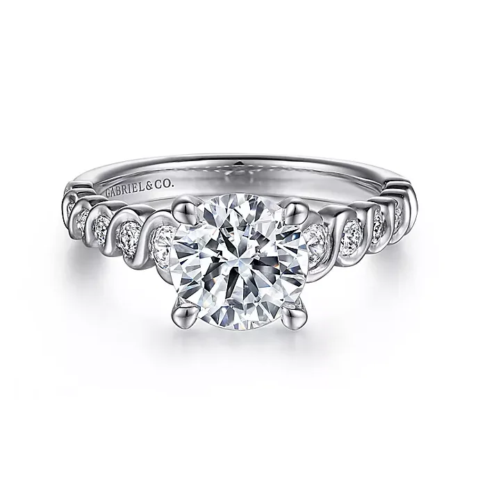 ladies engagement rings reviews-Sera - 14K White Gold Twisted Round Diamond Engagement Ring