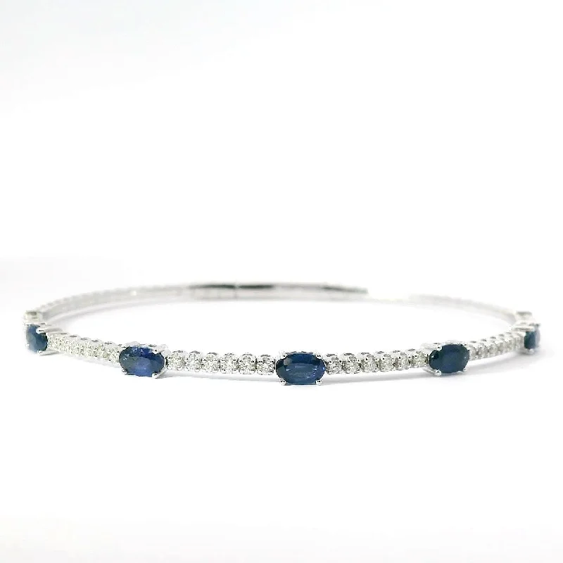 Ladies bracelets luxe shine -14K White Gold Flexible Natural Diamond and Sapphire Bangle Bracelet