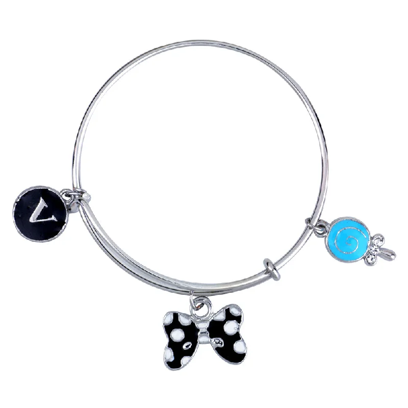 Ladies bracelets trio bead shine -Mahi V Letter & Boo Shaped Rhodium Plated Enamel Work Charms Kids Bracelets for Kids (BRK1100939R)