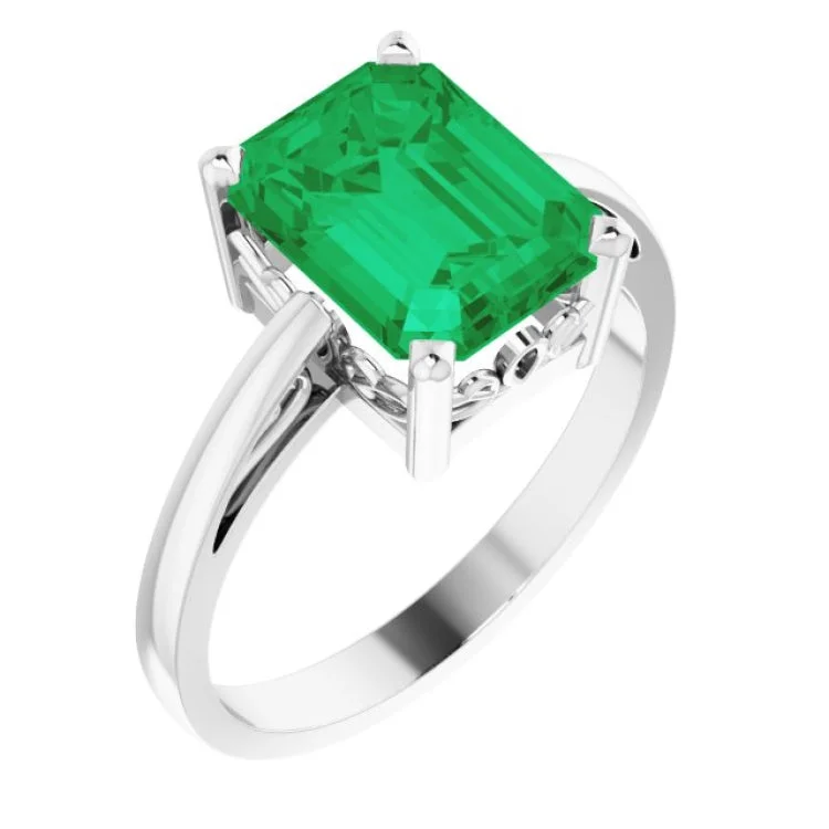 Ladies rings topaz brilliance -14K White Lab-Grown Emerald Scroll SettingÂ® Ring