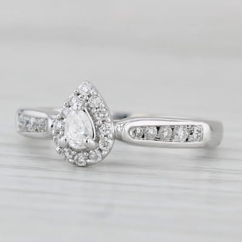 ladies engagement rings eco friendly-0.34ctw Pear Diamond Halo Engagement Ring 14k White Gold Size 6