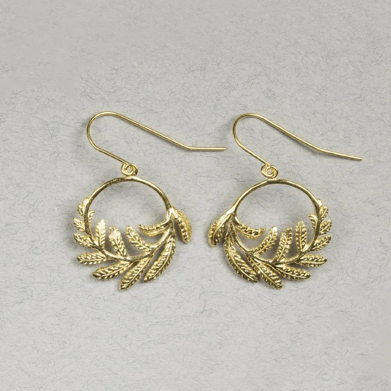 ladies earrings materials-Gold Fern Drop Earrings