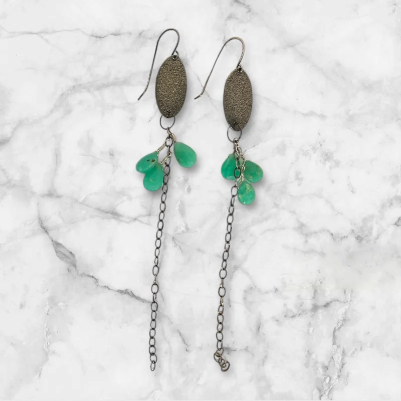 ladies earrings closed-Oval Chrysoprase Drop Earrings