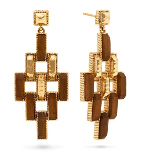 ladies earrings closed-Earrings - Pathway Post Drop Earrings in Gold/Teak