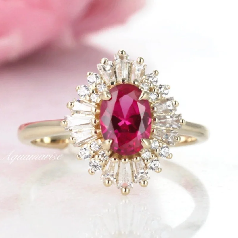 ladies engagement rings engraved-Victoria Natural Ruby Engagement Ring- 14K Solid Yellow Gold