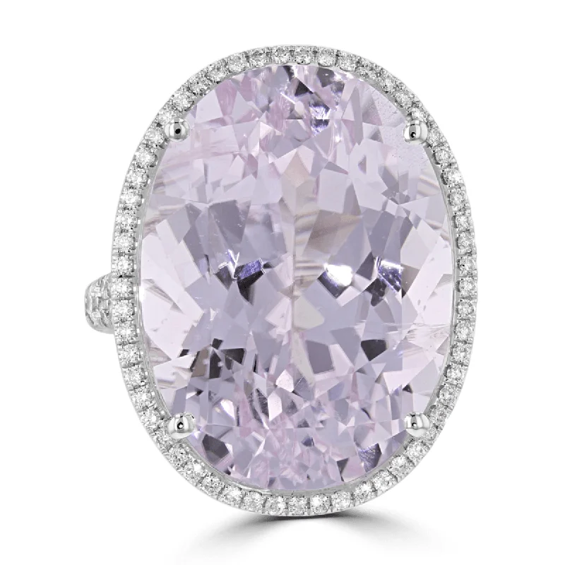 Ladies rings honeymoon glow -Juleve 18KT 35.56 CT Kunzite & .98 CTW Diamond Oval Halo Ring